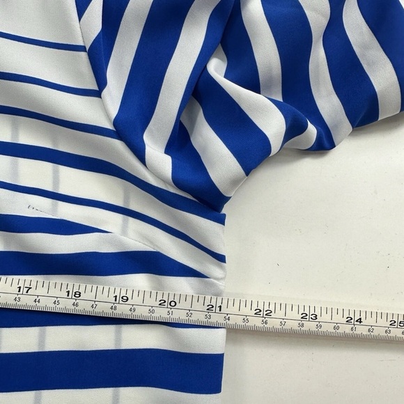 NWOT Susan Graver White Blue Striped Golden Button Shirt Size Small 3/4 Sleeves - Picture 7 of 7